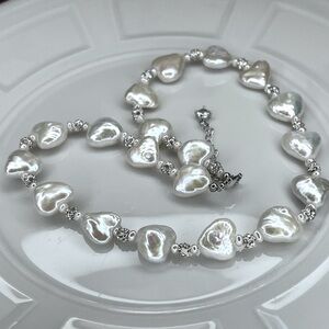 Custom Handmade Freshwater Puffy Heart ❤️ Baroque Pearl Necklace Adjustable set
